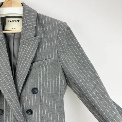 L'Agence Kenzie Double Breasted Blazer Jacket Pinstripe Gray Classic Preppy US 4