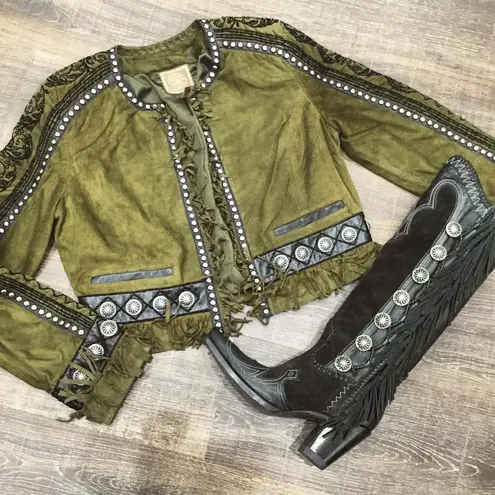 Double D Ranch Suede Violeta Rose Fringe Embroidered and studded jacket NWOT Size L