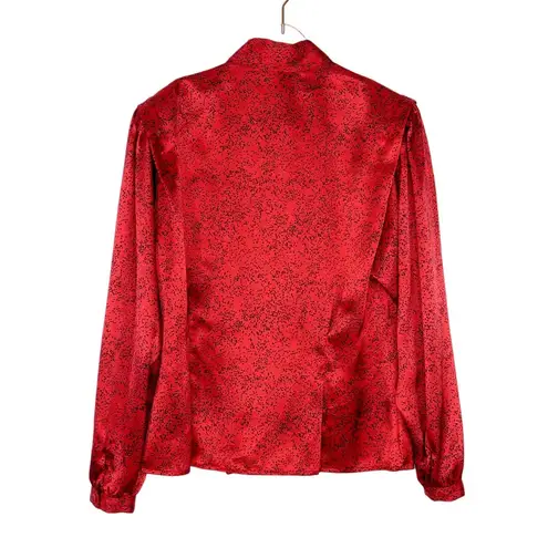 Michelle Stuart 80s Vintage Red Satin Puff Sleeve Button Front Blouse Size 10 Size M