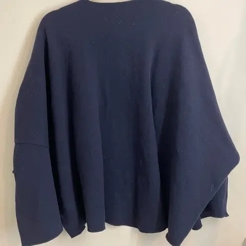 Carla Pontes Oversized Open Front Wool Wrap Cardigan Coat Navy One Size Blue Size undefined