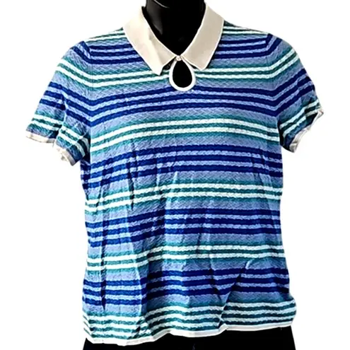 Isaac Mizrahi Live! Women's Stripe Polo Sweater with Keyhole Collar – Size Large