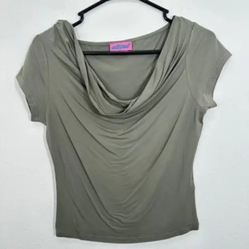 Edikted Javi Cowl Neck Top Olive Green Fitted Short Sleeve Women's Size Medium