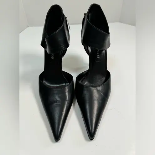 Sergio Rossi Black Pointy Toe Ankle Strap Leather Heels Pumps size 37 6.5