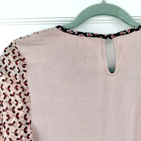 Boden Milkshake I've Clover Blouse Sheer Long Sleeve Ruffle Pink Print Top US 4