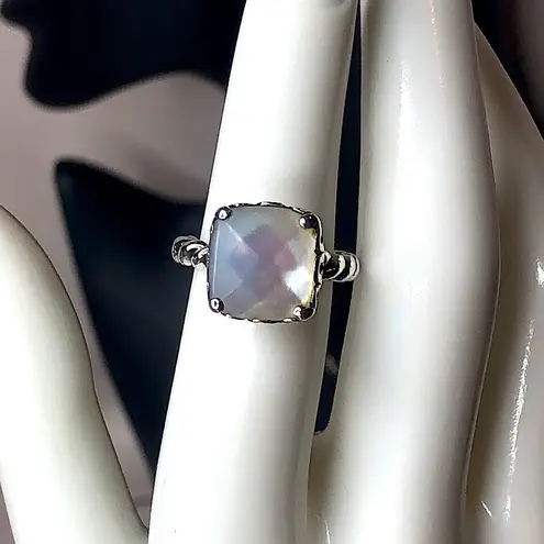 Pandora  Sincerity Twisted Sterling Silver Mother Of Pearl Cushion Cut Ring 50 5