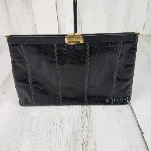 Palizzio Shiny Black Gold Chain Snakeskin Textured Shoulder Bag Women's Purse