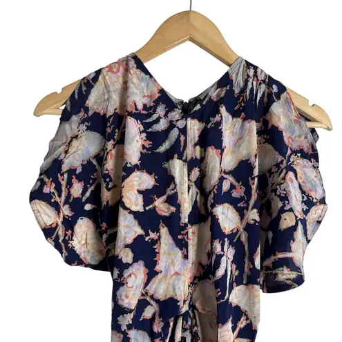 ALC Frank A.L.C. Remy Navy Pink Floral Print Silk Blend Short Sleeve Midi Dress Size 4
