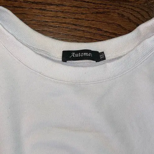 AUTOMET Womens Oversized Sweatshirts Casual Crew Neck Pullover Long Sleeve Slit White Size XL