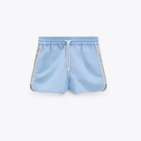 ZARA NWT  Zippered Nylon Shorts in Neon Blue, Size S