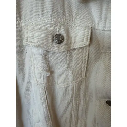 White Distressed Tucker Jacket Collar Front Button Cotton Blend Women's Size XL