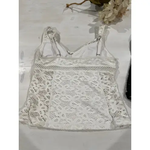 Becca 2 Crochet Tankini Swim Tops V Neck Removable Pads Black White Size M and D