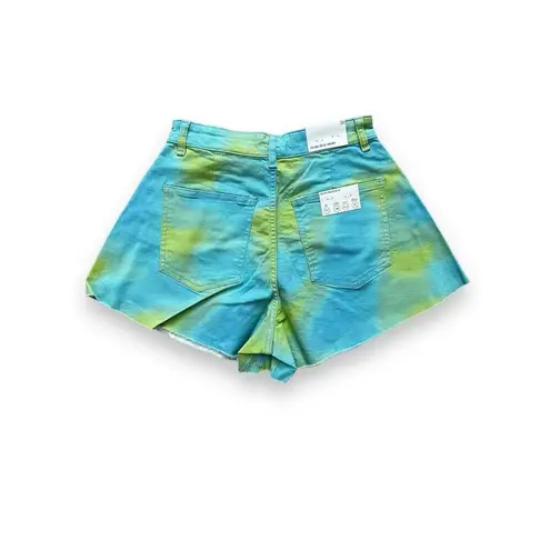 We Wore What New Flare Bell Short Stretch Twill Denim Tie Dye Green Blue Size 26