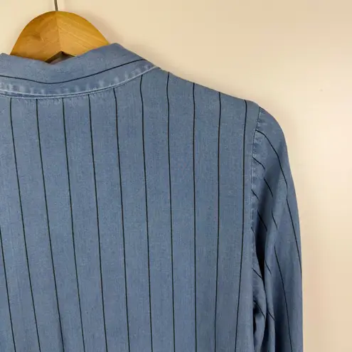 Soft Surroundings Chambray Stripe Button Up Shirt Medium Blue Tunic Soft Relaxed - Image 3