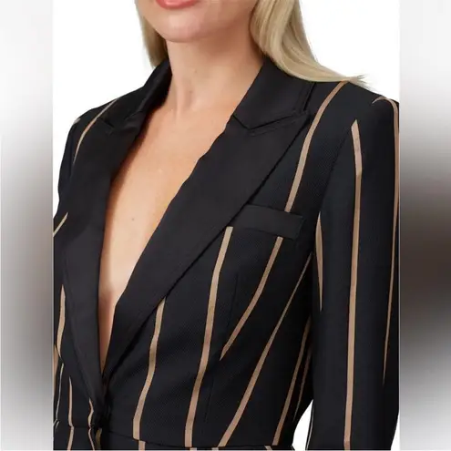 Self Portrait Self-Portrait Tailoring Peplum Blazer Vertical Stripes Black & Tan Flattering 6