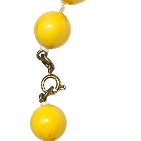 Vintage Yellow Pink Round Beaded Necklace 24" Swirls Boho Spring Easter Summer