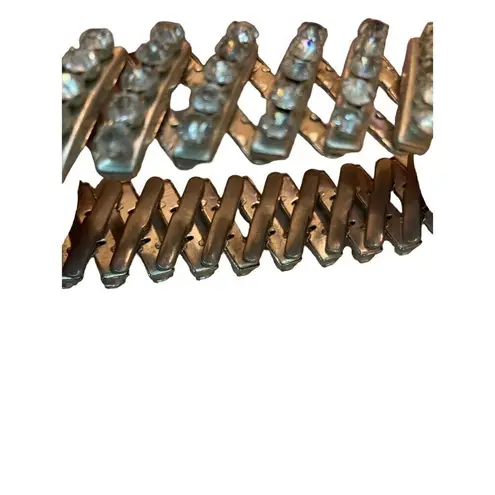 Vintage Accordian Rhinestone Stretch Cuff Bracelet Gemstones Silver Tone Bling E