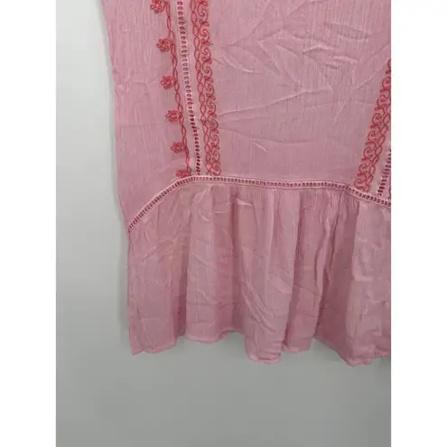 Very J Top Women MEDIUM Pink Embroidered Scoop Neck 100% Rayon Tunic Tank