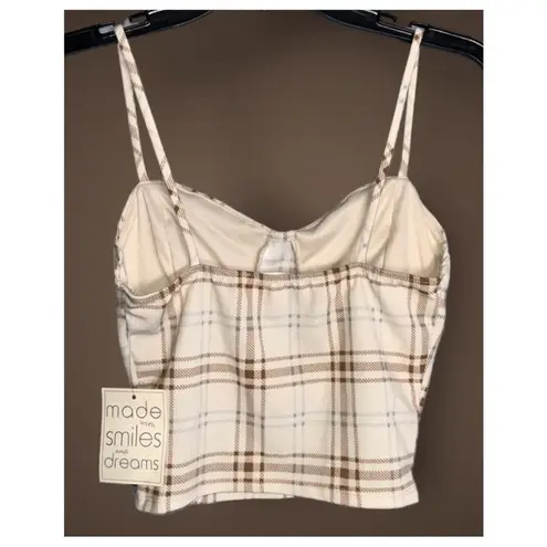 Timing NWT  Cream & Tan Plaid Stretchy Cropped Knit Spaghetti Strap Tank Top XS