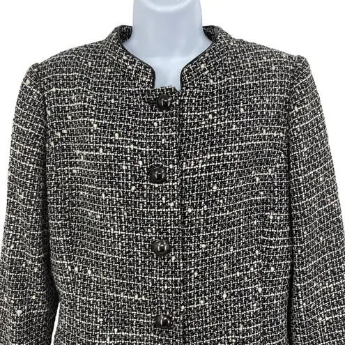 Elie Tahari Virgin Wool Tweed Blazer Jacket Coat Button Up Large Black