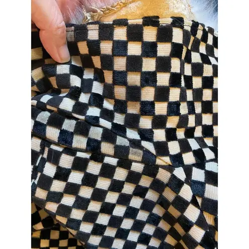 Rik Villa S 4 Jacket Coat Checkerboard Black White Fur Collar Check Plaid Artsy