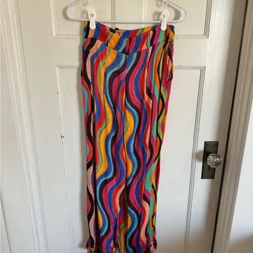 Farm Rio for Anthropologie colorful squiggle stripe wide leg pants size XSP