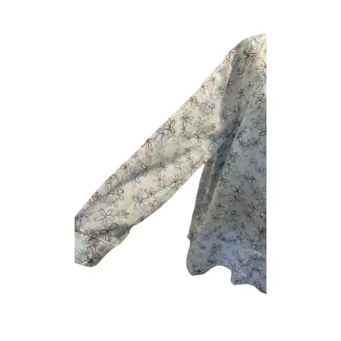 J. Jill 100% Linen Blouse Blue Floral Button Up Coquette Boho Womens Sz L Casual Size L