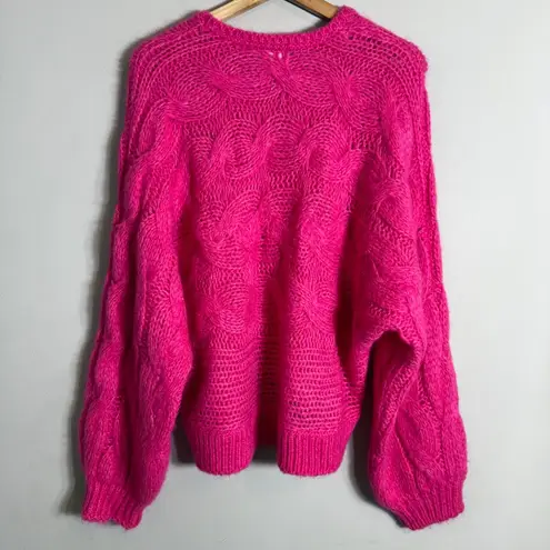 Farm Rio Maxi Cable Knit Sweater Pullover Women's Medium Pink Chunky Comfy NWOT