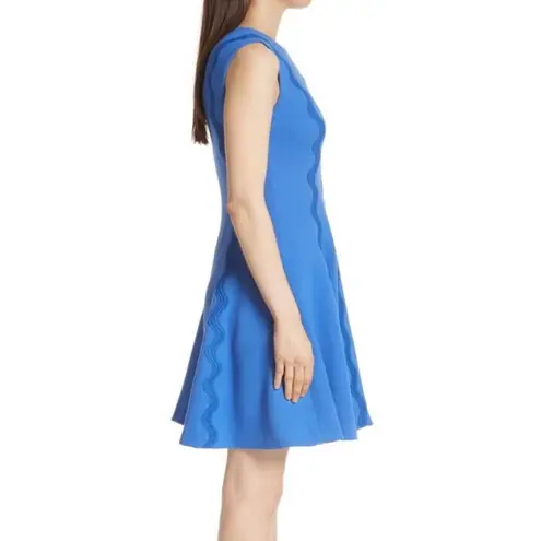 Lela Rose Women's Cobalt Blue Wave Lace Trim Sleeveless Fit & Flare Dress sz 10