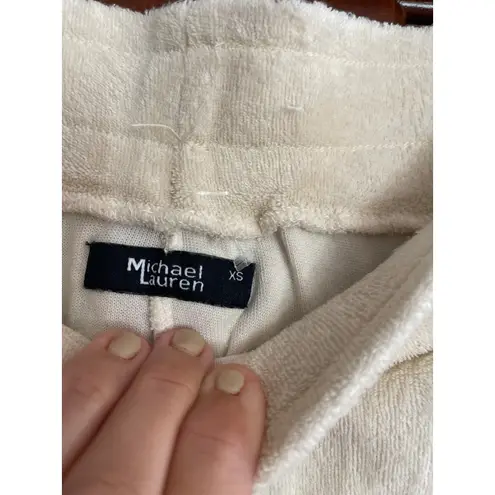 Michael Lauren French Terry flare lounge pants cream with rai ow tie at waist XS