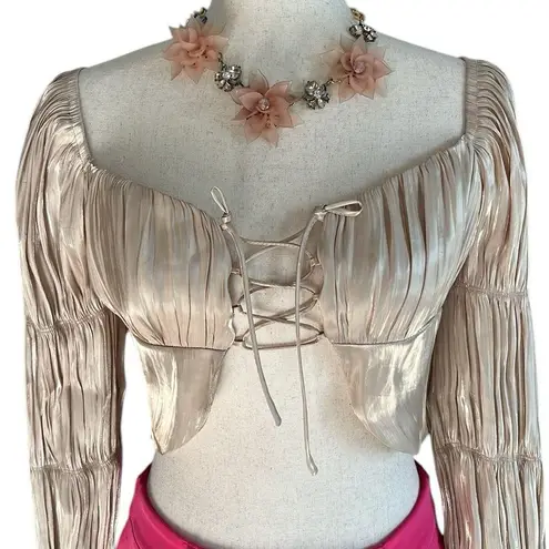 Urban Honey O. Vianca Gleam On Satin Tie Front Top Gold Size M