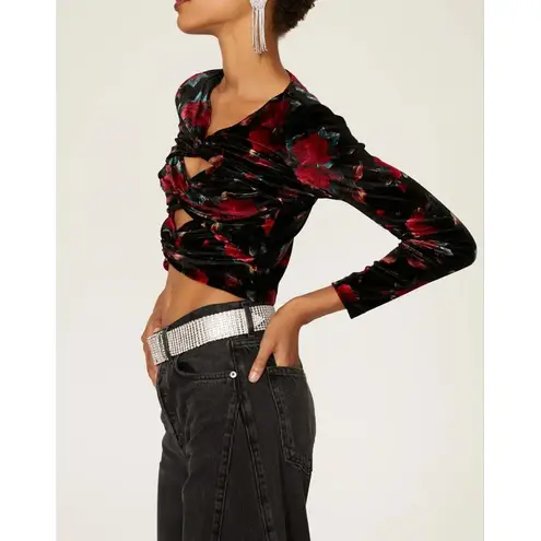 Autumn Adeigbo Velvet Floral Top Black Size 12