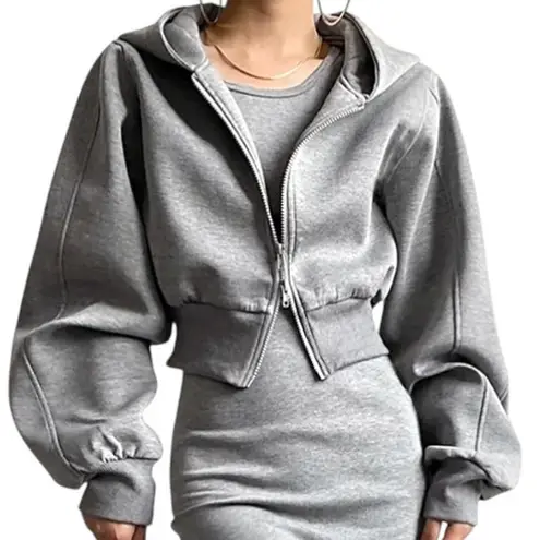 Commense large cropped hoodie sweatshirt double zip SP 2674 Gray