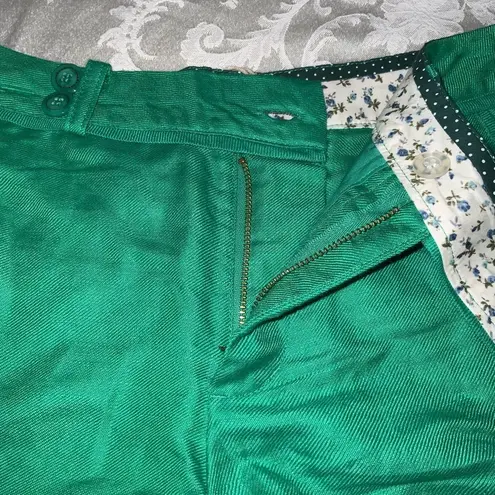 Esley  Emerald Green Cuffed Linen Blend Shorts Pockets Button & Zip Shorts Small