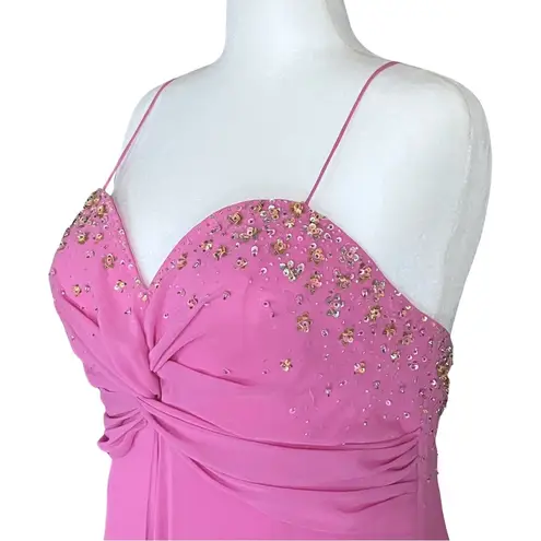 Vintage 90s Y2K Pink Whimsical Beaded Sequin Flower Prom Dress XL Fairycore Glam