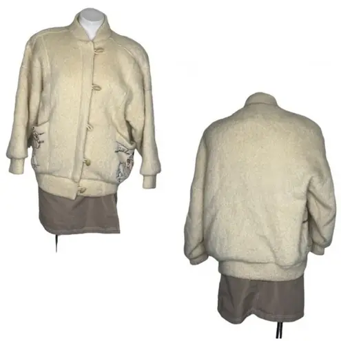 TUNDRA Sweater Jacket Embroidered Pockets 100% Wool Lined Small Vintage 70’s