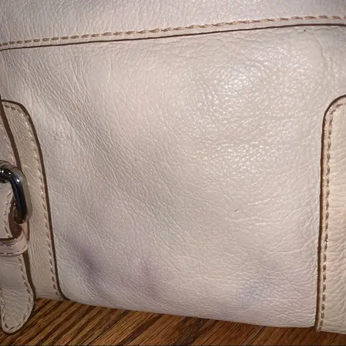 Fossil  Cream Pebbled Leather Satchel Purse Bag