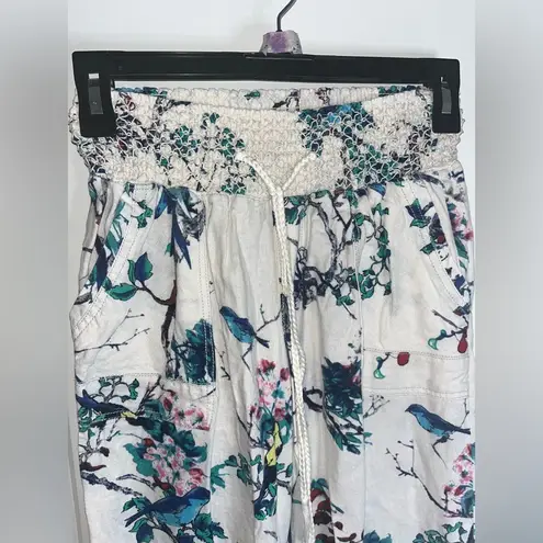 Westbound LinenRayon Blend LooseFit Bird Tree Floral Print Scrunched Pants Small