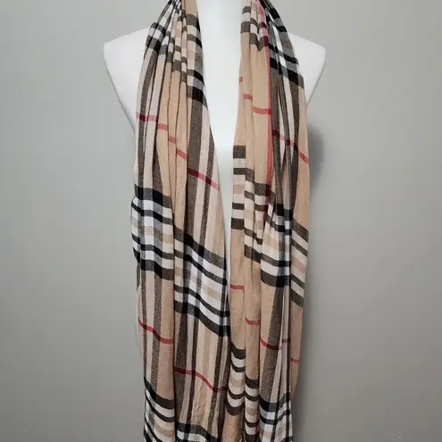 V. Fraas beige tartan plaid large oblong scarf