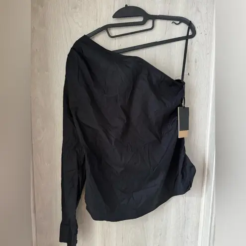 Halogen  Poplin One-Shoulder Top Black NWOT