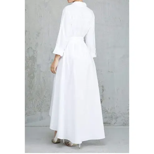 NEW Long Sleeve Maxi Dress Button Down Up Shirt Dress Pockets M NO BELT White Size M