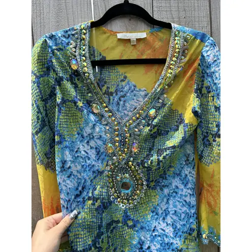 Solitaire by Ravi Khosla Jewel & Bead Encrusted Mini Dress Sheer Size Small‎