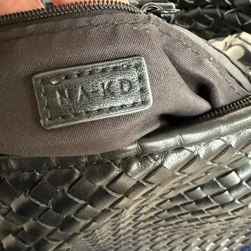 NA-KD Woven Rounded Bag Purse Black Faux Leather