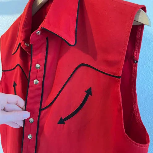 Scully Vintage Western Red Cotton Stitched Pearl Snap Button Shirt Size Medium