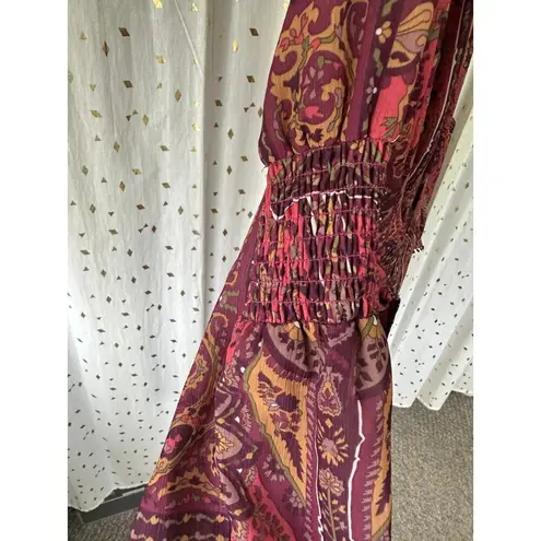 Anthropologie  TINY Odetta Paisley Surplice Faux Wrap Mini Dress Pockets XS