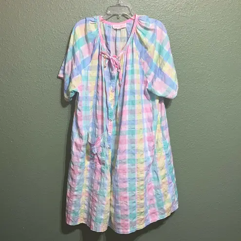 Vintage Pastel Plaid Floral Embroidered Nightgown Size undefined