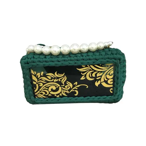 Crochet Pearl handle acrylic gold intricate scroll design front & Back m…