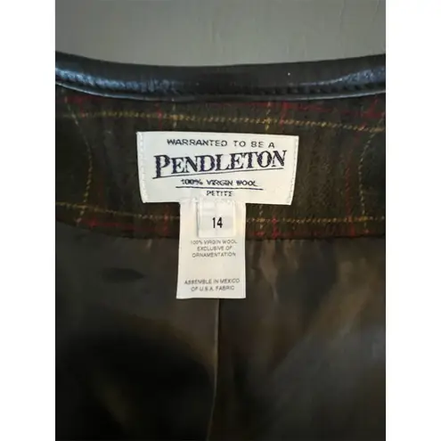 Pendleton Women's Petite Green Plaid Blazer Jacket Size 14 Button Front