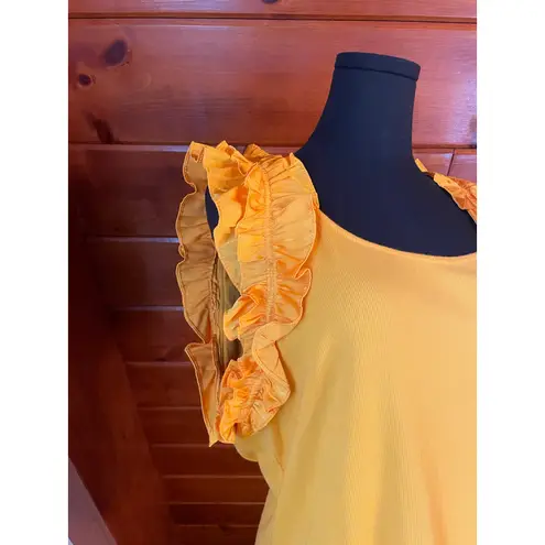 CeCe Ruffle Sleeve Bright Yellow Ribbed Tank Top sz XL