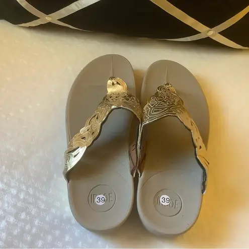 Irsoe womens gold eyelet sandals summer T