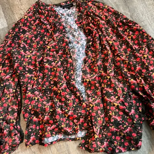 Something Navy  Blouse Button Up Shirt Long Sleeve Red Pink Floral Size Small